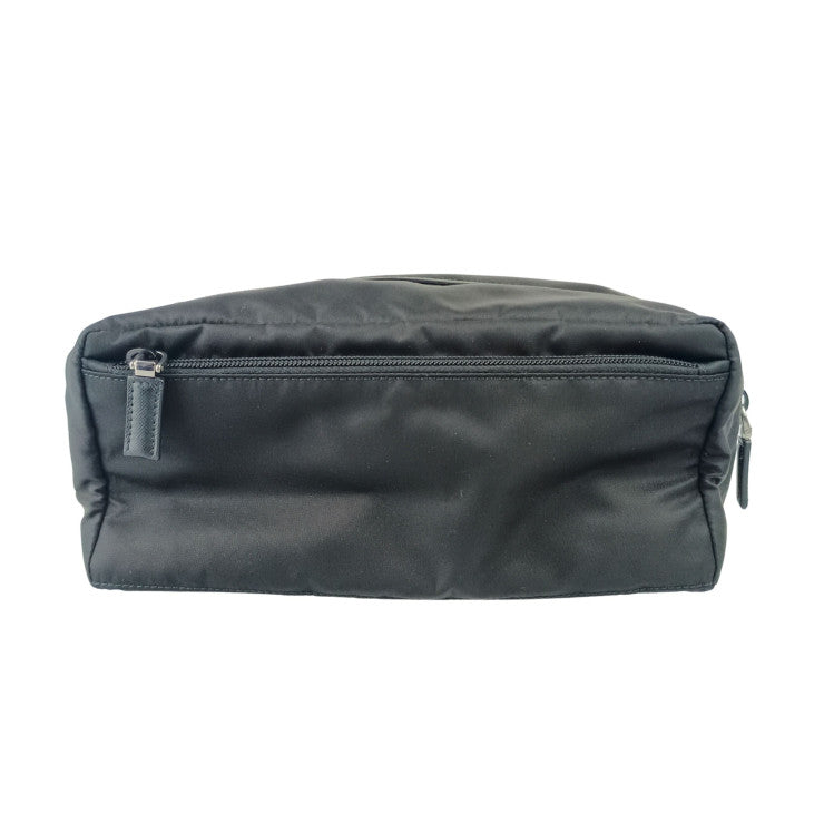 PRADA プラダ クラッチバッグ トライアングルロゴ 2NA029 ブラック系 Re-Nylon メンズ セカンドバッグ トライアングルロゴ シルバー金具 美品