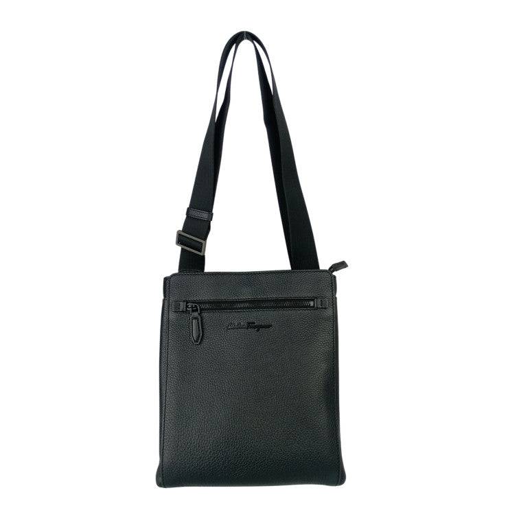 SALVATORE FERRAGAMO フェラガモ ショルダーバッグ クロスボディバッグ FZ-24 0131 ブラック系 カーフ メンズ メッセンジャーバッグ 美品