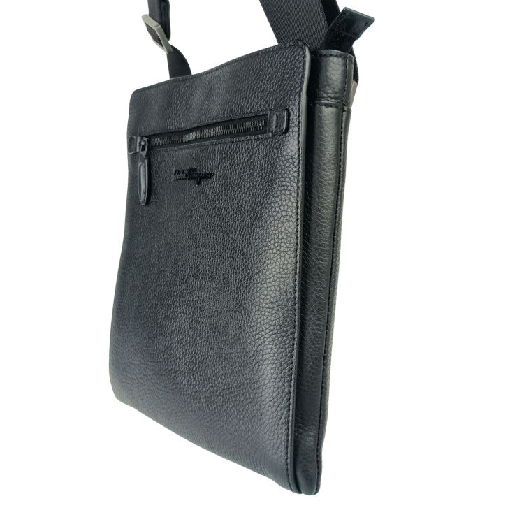 SALVATORE FERRAGAMO フェラガモ ショルダーバッグ クロスボディバッグ FZ-24 0131 ブラック系 カーフ メンズ メッセンジャーバッグ 美品
