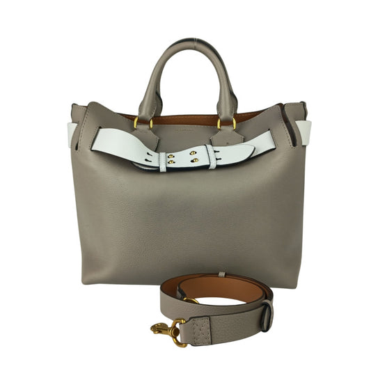 BURBERRY バーバリー ハンドバッグ ミディアム ベルトバッグ 4076727 グレー系 カーフレザー レディース 2WAY ショルダーバッグ ゴールド金具 美品