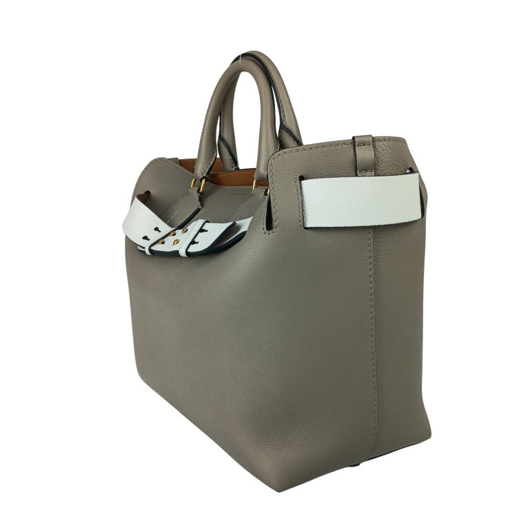 BURBERRY バーバリー ハンドバッグ ミディアム ベルトバッグ 4076727 グレー系 カーフレザー レディース 2WAY ショルダーバッグ ゴールド金具 美品