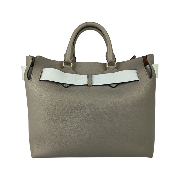 BURBERRY バーバリー ハンドバッグ ミディアム ベルトバッグ 4076727 グレー系 カーフレザー レディース 2WAY ショルダーバッグ ゴールド金具 美品