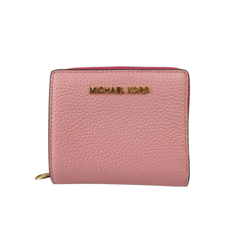MICHAEL KORS マイケルコース 二つ折り財布 JET SET TRAVEL ジップ チャーム ウォレット ミディアム ピンク系 レザー レディース ゴールド金具 新品未使用展示品
