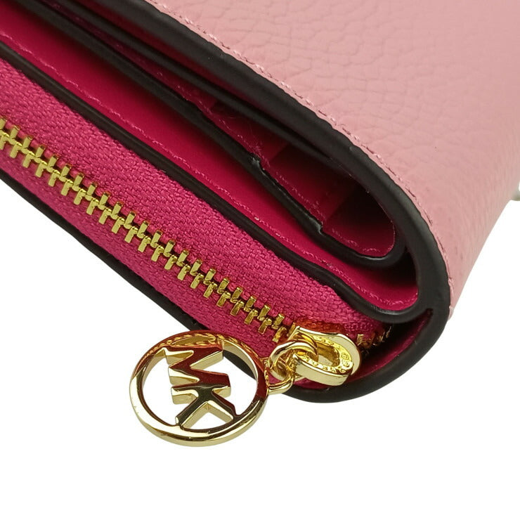 MICHAEL KORS マイケルコース 二つ折り財布 JET SET TRAVEL ジップ チャーム ウォレット ミディアム ピンク系 レザー レディース ゴールド金具 新品未使用展示品