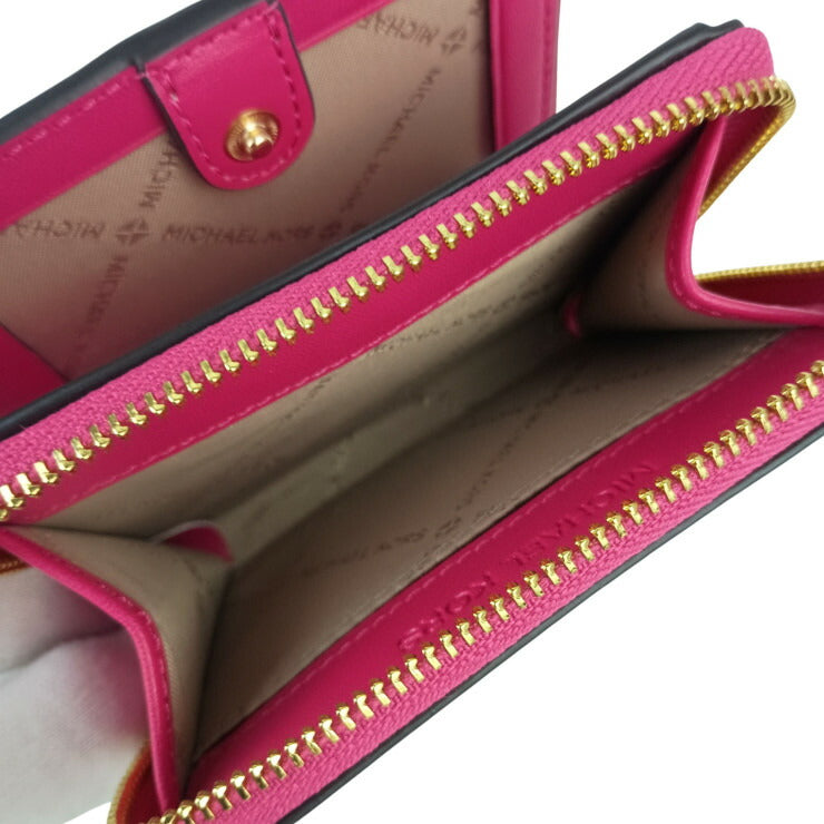 MICHAEL KORS マイケルコース 二つ折り財布 JET SET TRAVEL ジップ チャーム ウォレット ミディアム ピンク系 レザー レディース ゴールド金具 新品未使用展示品