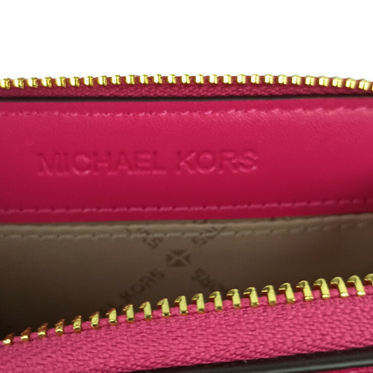 MICHAEL KORS マイケルコース 二つ折り財布 JET SET TRAVEL ジップ チャーム ウォレット ミディアム ピンク系 レザー レディース ゴールド金具 新品未使用展示品