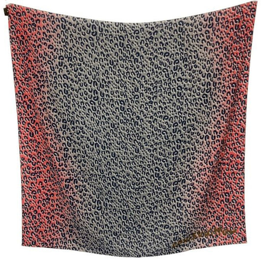 LOUIS VUITTON ルイヴィトン ショール カレ ジェアン レオパード パティーク M74878 レッド系 グレー系 シルク レディース スカーフ 美品