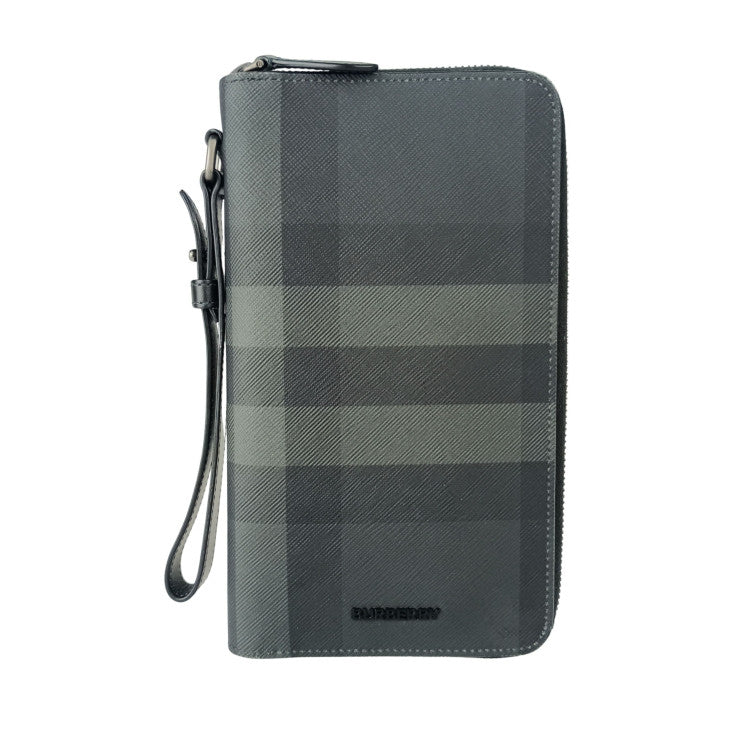 BURBERRY バーバリー 長財布 CHARCOAL CHECK チャコールチェック 8066839 チャコールグレー系 PVC レザー メンズ トラベルケース 美品