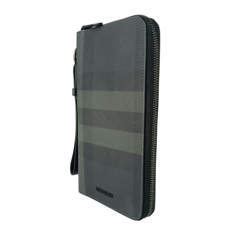 BURBERRY バーバリー 長財布 CHARCOAL CHECK チャコールチェック 8066839 チャコールグレー系 PVC レザー メンズ トラベルケース 美品
