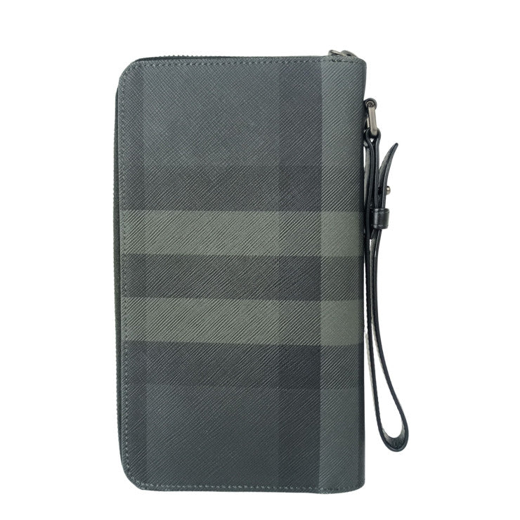 BURBERRY バーバリー 長財布 CHARCOAL CHECK チャコールチェック 8066839 チャコールグレー系 PVC レザー メンズ トラベルケース 美品