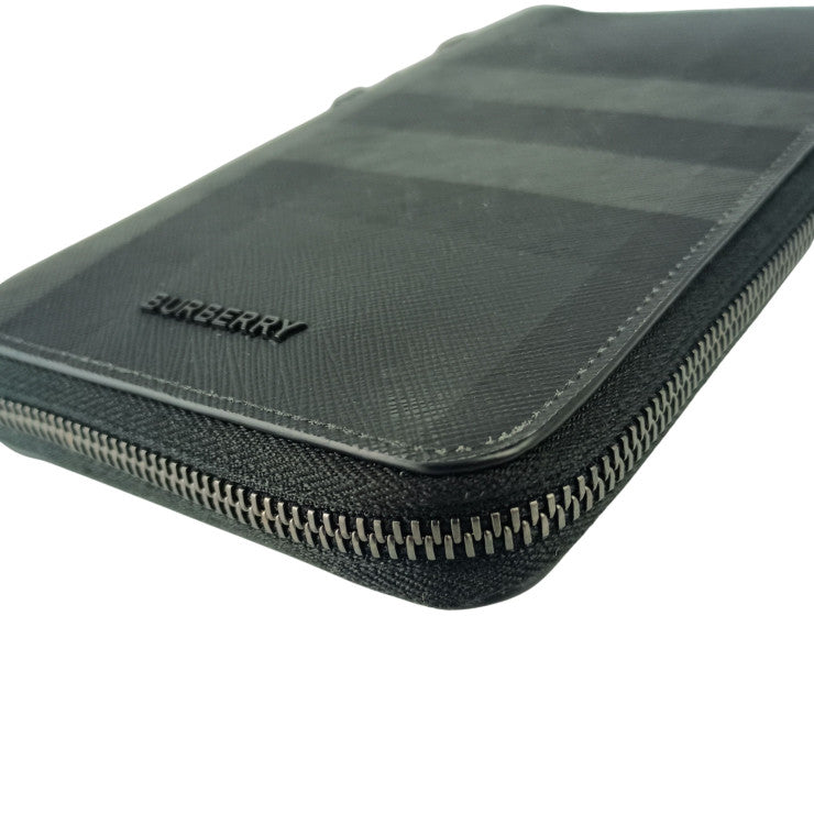BURBERRY バーバリー 長財布 CHARCOAL CHECK チャコールチェック 8066839 チャコールグレー系 PVC レザー メンズ トラベルケース 美品