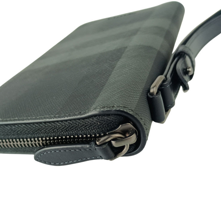BURBERRY バーバリー 長財布 CHARCOAL CHECK チャコールチェック 8066839 チャコールグレー系 PVC レザー メンズ トラベルケース 美品