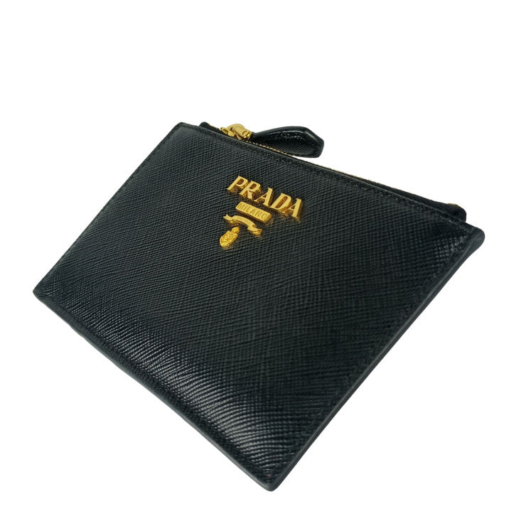 PRADA プラダ コインケース 1MC086 NERO+IBISC系 SAFFIANO MULTIC サフィアーノ ユニセックス カードケース ゴールド金具 美品