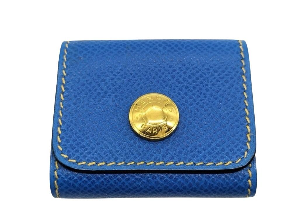HERMES エルメス ポストイットケース アラジフ ブルー系 レザー ユニセックス ゴールド金具 美品