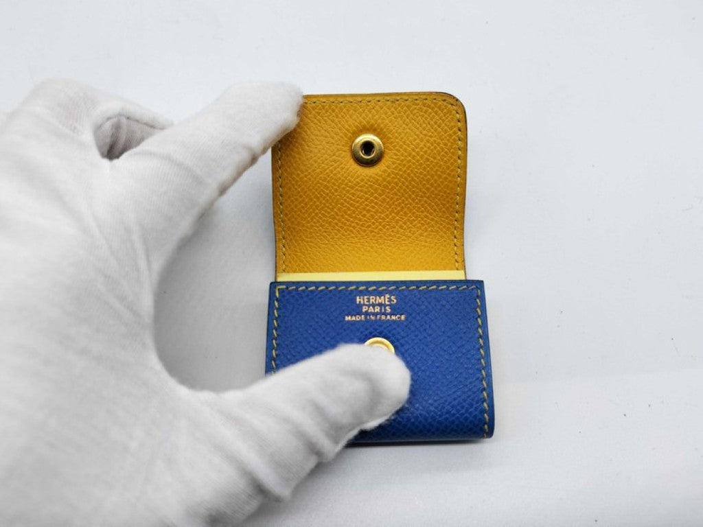 HERMES エルメス ポストイットケース アラジフ ブルー系 レザー ユニセックス ゴールド金具 美品