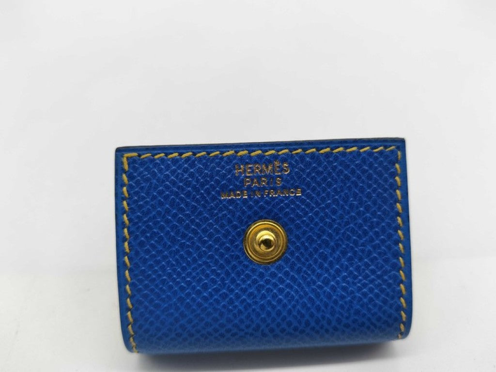 HERMES エルメス ポストイットケース アラジフ ブルー系 レザー ユニセックス ゴールド金具 美品