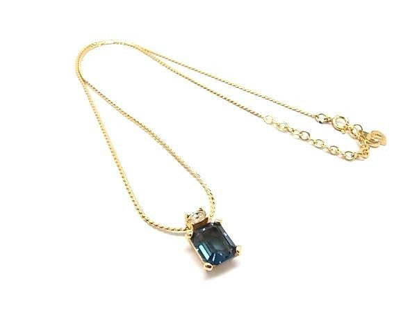 Christian Dior ディオール ネックレス ゴールド ブルー系 メタル ラインストーン レディース ヴィンテージ スクエアストーン 超美品