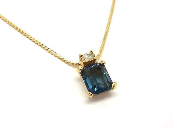 Christian Dior ディオール ネックレス ゴールド ブルー系 メタル ラインストーン レディース ヴィンテージ スクエアストーン 超美品