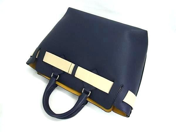 BURBERRY バーバリー ハンドバッグ ミディアム ベルトバッグ 4076723 ネイビー系 カーフレザー レディース 2WAY ショルダーバッグ シルバー金具 美品