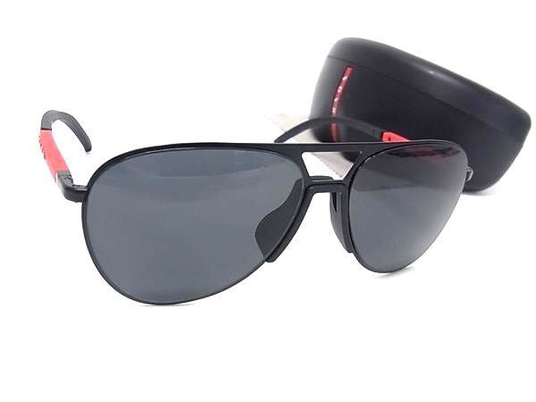 PRADA プラダ サングラス プラダスポーツ リネア ロッサ SPS 51X ブラック系×レンズ クリアブラック系 メタル×樹脂 ユニセックス アビエイター 美品