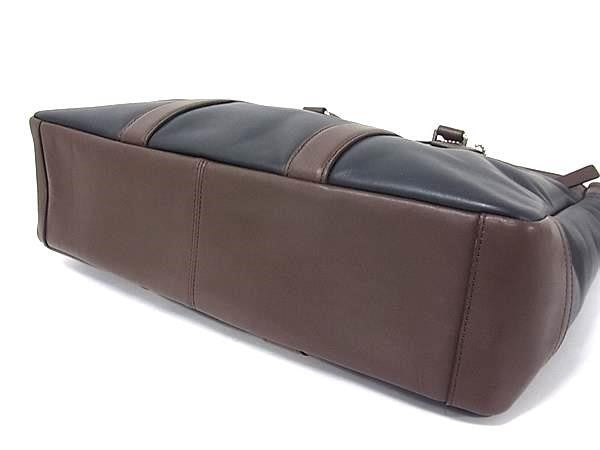 COACH コーチ ビジネスバッグ レキシントン レザー メトロポリタン トート F70916 ダークネイビー系×ブラウン系 スムースレザー メンズ 2WAY ショルダーバッグ ブリーフケース シルバー金具 美品