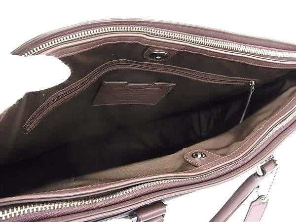 COACH コーチ ビジネスバッグ レキシントン レザー メトロポリタン トート F70916 ダークネイビー系×ブラウン系 スムースレザー メンズ 2WAY ショルダーバッグ ブリーフケース シルバー金具 美品