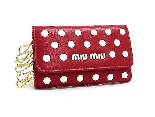 miumiu ミュウミュウ キーケース 5PG222 レッド ホワイト系 レザー レディース 6連 ゴールド金具 美品