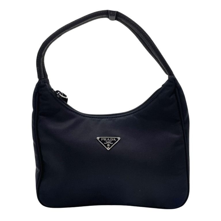 PRADA プラダ ハンドバッグ トライアングルロゴ MV519 ブラック系 ナイロン レディース 白タグ シルバー金具 美品