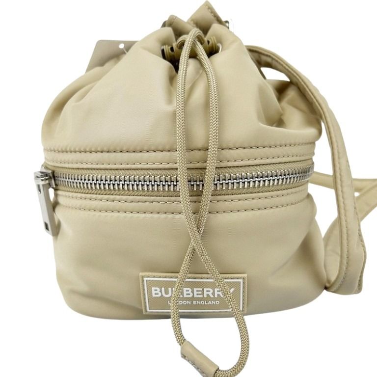 BURBERRY バーバリー ショルダーバッグ Ryle ライル ドローストリングクロスボディバッグ 8104495 ベージュ×ブラック系 ナイロン レディース シルバー金具 美品