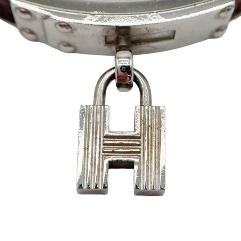 HERMES エルメス ブレスレット ケリーバングル ブラウン シルバー系 リザード型押しレザー レディース 美品
