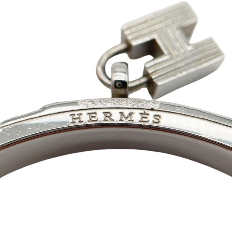 HERMES エルメス ブレスレット ケリーバングル ブラウン シルバー系 リザード型押しレザー レディース 美品
