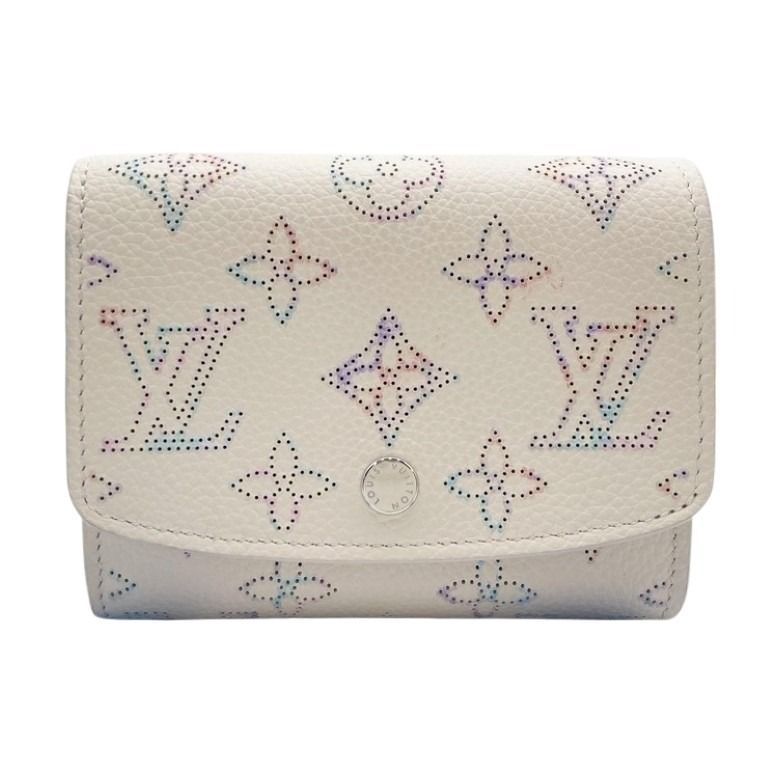 LOUIS VUITTON ルイヴィトン 三つ折り財布 ポルトフォイユ･イリスXS M25640 ドリームベージュ系 マヒナ レディース コンパクト シルバー金具 超美品