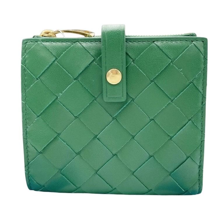 BOTTEGA VENETA ボッテガヴェネタ 二つ折り財布 イントレチャート 600270 グリーン系 レザー レディース ゴールド金具 美品