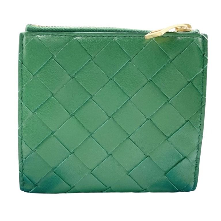 BOTTEGA VENETA ボッテガヴェネタ 二つ折り財布 イントレチャート 600270 グリーン系 レザー レディース ゴールド金具 美品