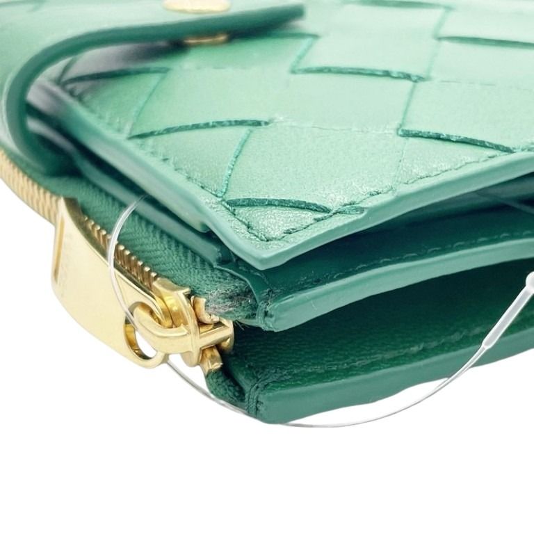 BOTTEGA VENETA ボッテガヴェネタ 二つ折り財布 イントレチャート 600270 グリーン系 レザー レディース ゴールド金具 美品