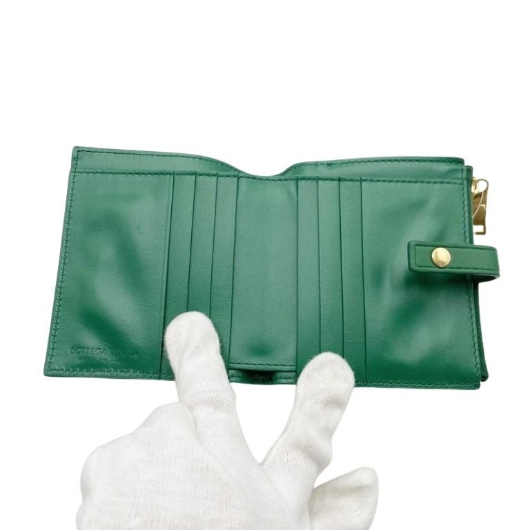 BOTTEGA VENETA ボッテガヴェネタ 二つ折り財布 イントレチャート 600270 グリーン系 レザー レディース ゴールド金具 美品