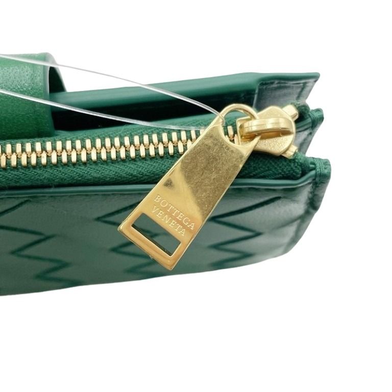 BOTTEGA VENETA ボッテガヴェネタ 二つ折り財布 イントレチャート 600270 グリーン系 レザー レディース ゴールド金具 美品