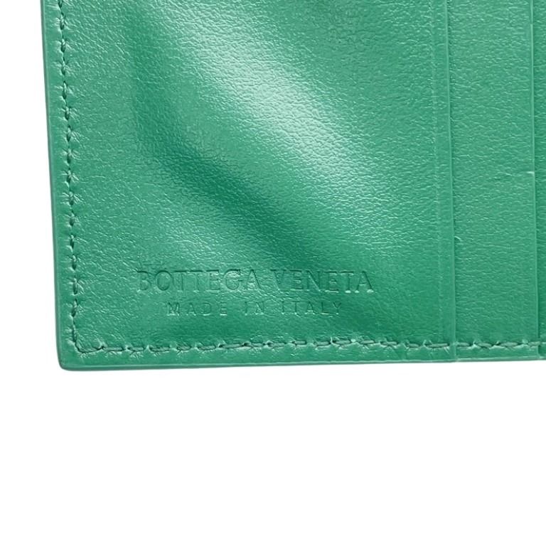 BOTTEGA VENETA ボッテガヴェネタ 二つ折り財布 イントレチャート 600270 グリーン系 レザー レディース ゴールド金具 美品