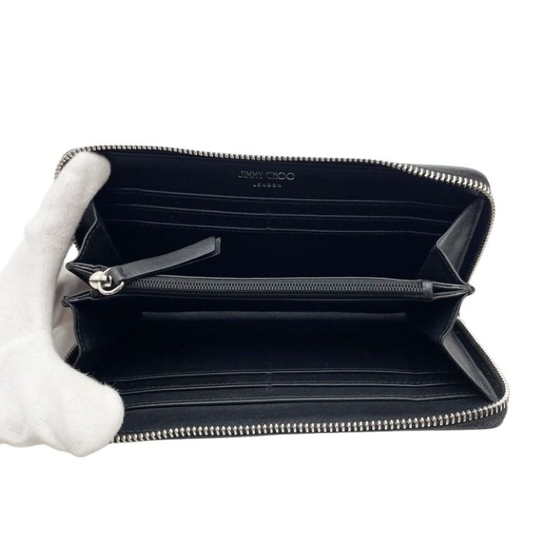 JIMMY CHOO ジミーチュウ 長財布 BETTINA ベティーナ ブラック系 レザー レディース ラウンドファスナー シルバー金具 美品