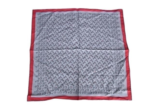 HERMES エルメス スカーフ カレ45 グレー系 × レッド系 シルク100% レディース プチカレ 乗馬 美品