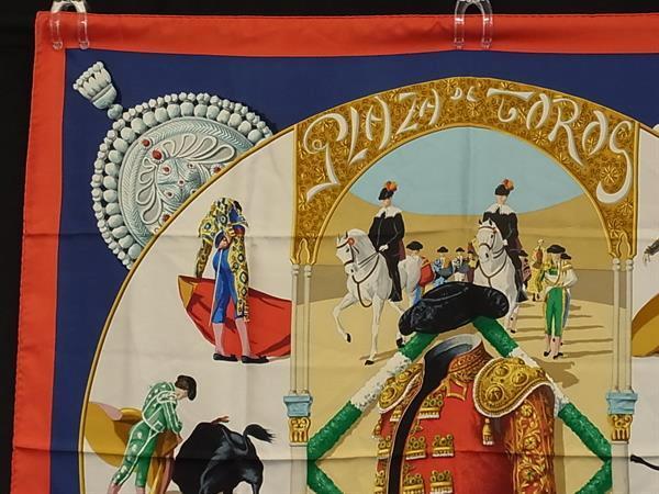 HERMES エルメス スカーフ カレ90 マルチカラー シルク100% レディース PLAZA DE TOROS 闘牛場 美品