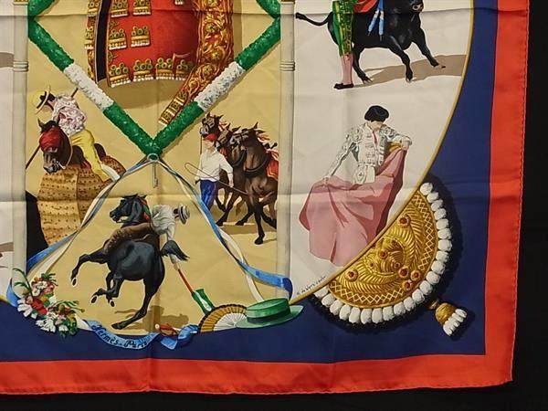 HERMES エルメス スカーフ カレ90 マルチカラー シルク100% レディース PLAZA DE TOROS 闘牛場 美品