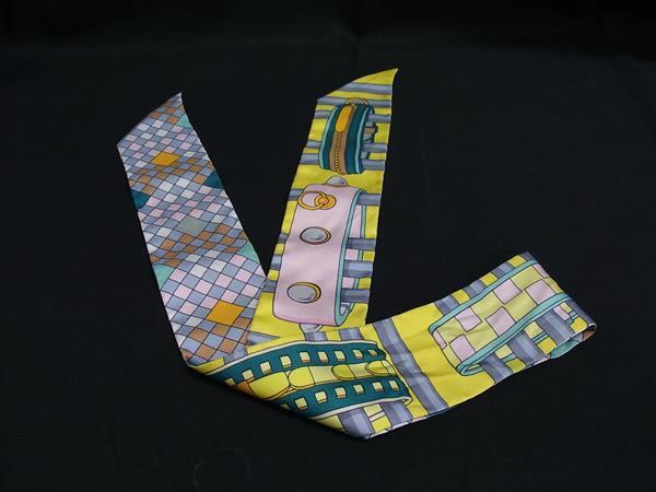 HERMES エルメス スカーフ ツイリー マルチカラー シルク100% レディース Colliers de chiens remix コリエドシアン リミックス 美品