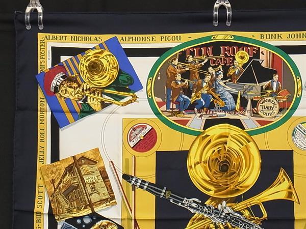HERMES エルメス スカーフ カレ90 マルチカラー シルク100% レディース THE ORLEANS NEWORIGINAL CREOLE JAZZ 1923 美品