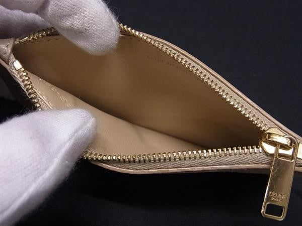 CELINE セリーヌ コインケース フラグメントケース 10B683 ベージュ系 レザー ユニセックス カードケース ゴールド金具 美品