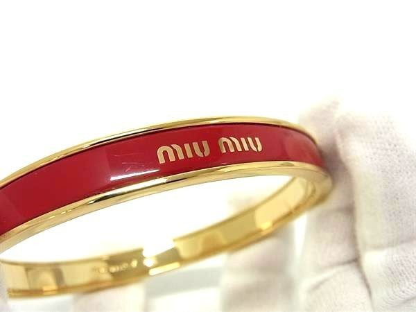 miumiu ミュウミュウ バングル レッド系×ゴールド系 メタル レディース 美品