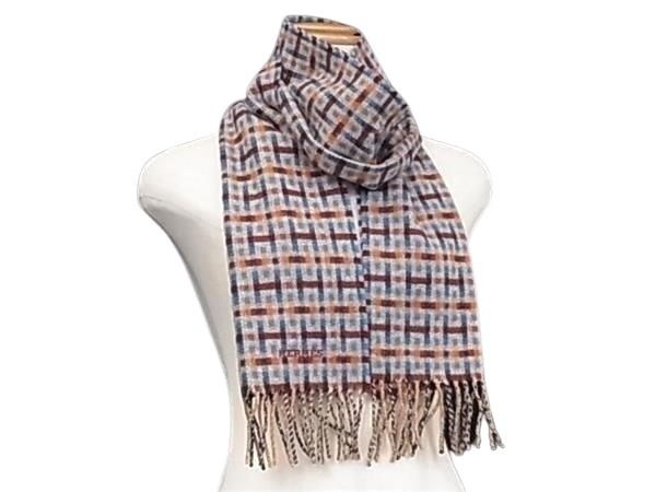 HERMES エルメス マフラー Hエコセ H Ecosse ボルドー系×マルチカラー カシミヤ100% ユニセックス 総柄 フリンジ 超美品