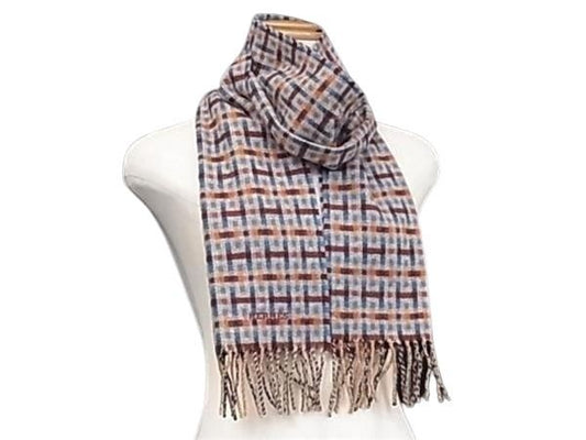 HERMES エルメス マフラー Hエコセ H Ecosse ボルドー系×マルチカラー カシミヤ100% ユニセックス 総柄 フリンジ 超美品