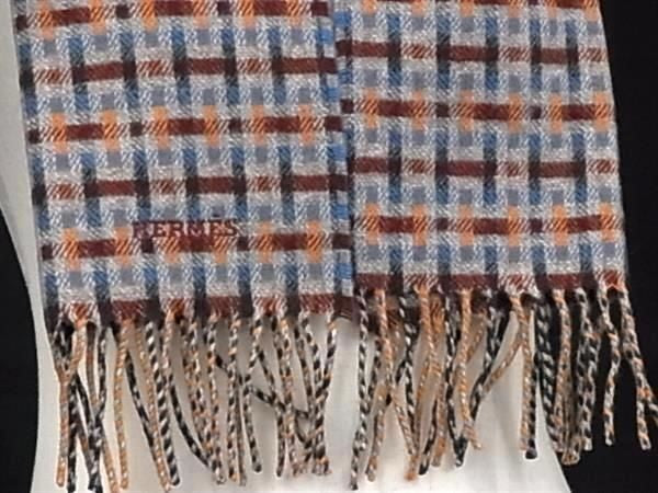 HERMES エルメス マフラー Hエコセ H Ecosse ボルドー系×マルチカラー カシミヤ100% ユニセックス 総柄 フリンジ 超美品