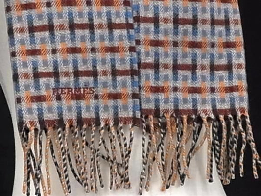 HERMES エルメス マフラー Hエコセ H Ecosse ボルドー系×マルチカラー カシミヤ100% ユニセックス 総柄 フリンジ 超美品